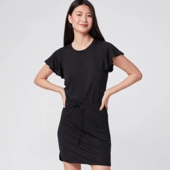 Paige Brielle Dress Black Flutter Sleeve Drawstring Waist Large - Picture 4 of 14